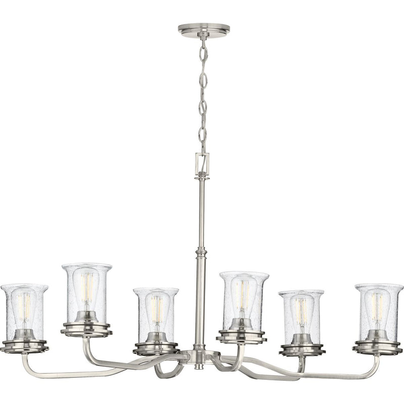 Progress P400207-009 Winslett Collection Six-Light Brushed Nickel Clear Seeded Glass Coastal Chandelier Light Main Image.jpg