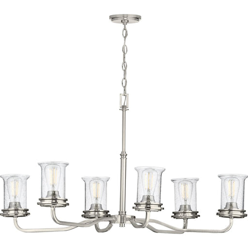 Progress P400207-009 Winslett Collection Six-Light Brushed Nickel Clear Seeded Glass Coastal Chandelier Light Main Image.jpg