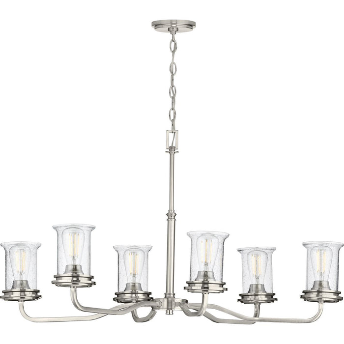 Progress P400207-009 Winslett Collection Six-Light Brushed Nickel Clear Seeded Glass Coastal Chandelier Light Main Image.jpg