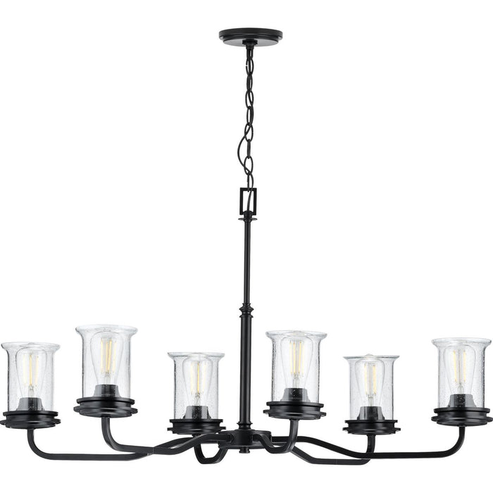 Progress P400207-031 Winslett Collection Six-Light Matte Black Clear Seeded Glass Coastal Chandelier Light Main Image.jpg