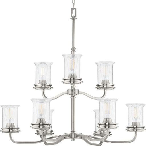 Progress P400208-009 Winslett Collection Nine-Light Brushed Nickel Clear Seeded Glass Coastal Chandelier Light Main Image.jpg