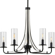 Progress P400209-031 Riley Collection Five-Light Matte Black Clear Glass New Traditional Chandelier Light Main Image.jpg