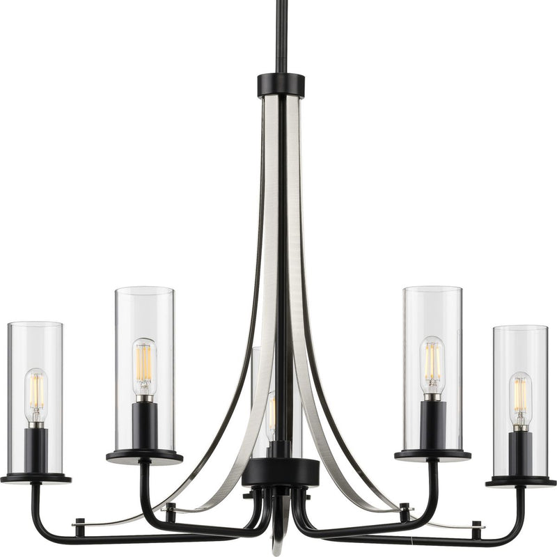 Progress P400209-031 Riley Collection Five-Light Matte Black Clear Glass New Traditional Chandelier Light Main Image.jpg