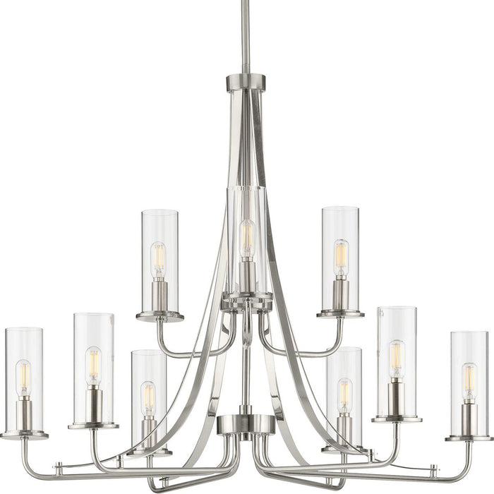 Progress P400210-009 Riley Collection Nine-Light Brushed Nickel Clear Glass New Traditional Chandelier Light Main Image.jpg