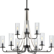 Progress P400210-031 Riley Collection Nine-Light Matte Black Clear Glass New Traditional Chandelier Light Main Image.jpg