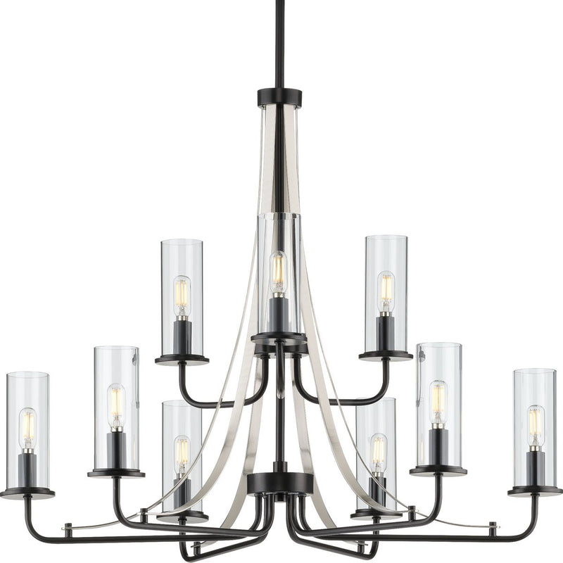 Progress P400210-031 Riley Collection Nine-Light Matte Black Clear Glass New Traditional Chandelier Light Main Image.jpg