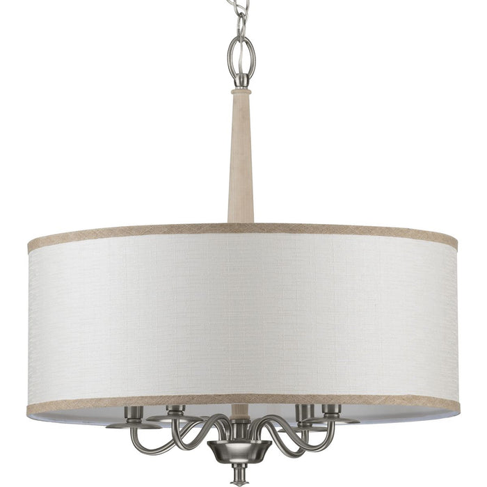 Progress P400218-009 Durrell Collection Four-Light Brushed Nickel Sailcloth Linen Fabric Shade Coastal Chandelier Light Main Image.jpg