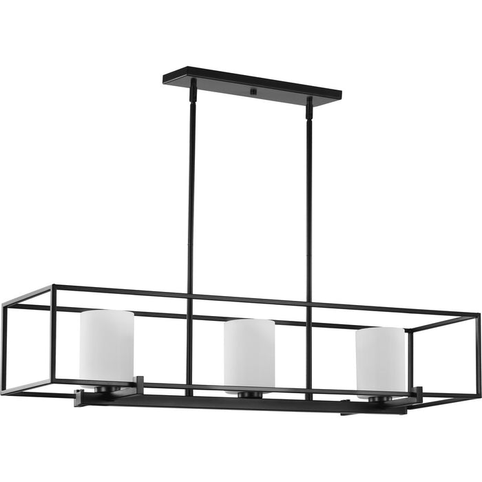 Progress P400225-031 Chadwick Collection Three-Light Matte Black Etched Opal Glass Modern Linear Chandelier Light Main Image.jpg