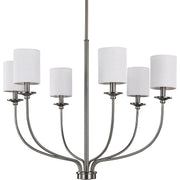 Progress P400227-009 Bonita Collection Six-Light Brushed Nickel White Linen Fabric Shade Luxe Chandelier Light Main Image.jpg
