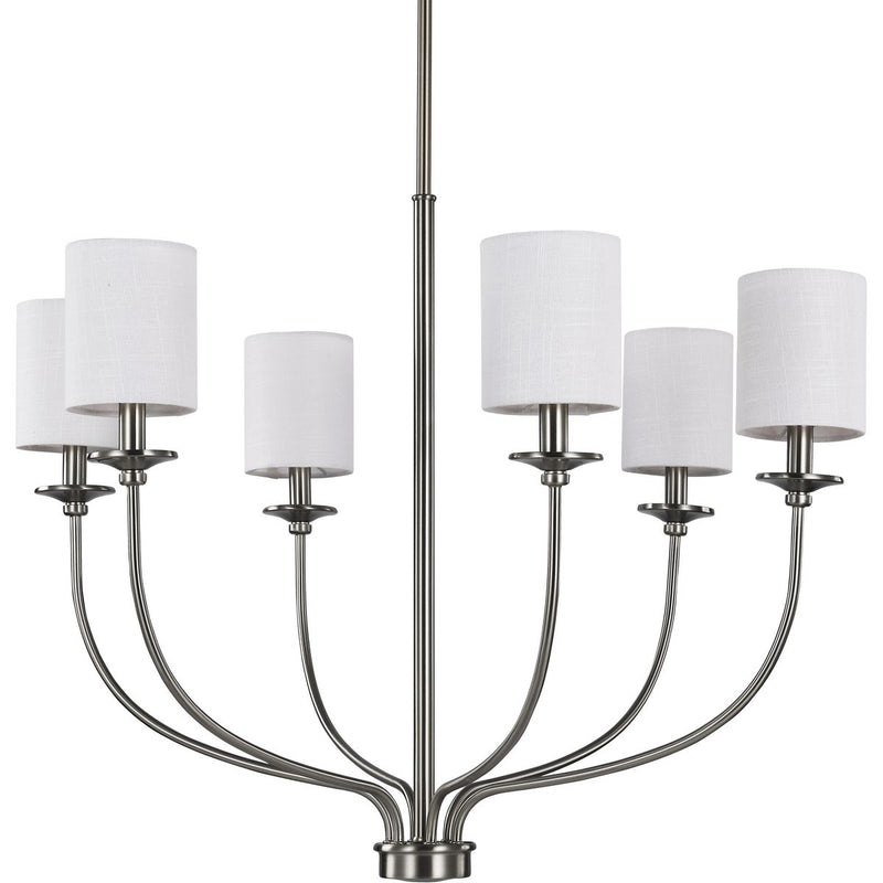 Progress P400227-009 Bonita Collection Six-Light Brushed Nickel White Linen Fabric Shade Luxe Chandelier Light Main Image.jpg