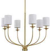 Progress P400227-012 Bonita Collection Six-Light Satin Brass White Linen Fabric Shade Luxe Chandelier Light Main Image.jpg