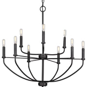 Progress P400228-031 Leyden Collection Nine-Light Matte Black Farmhouse Style Chandelier Light Main Image.jpg
