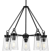 Progress P400243-031 Stockbrace Collection Five-Light Matte Black and Clear Glass Farmhouse Style Chandelier Light Main Image.jpg