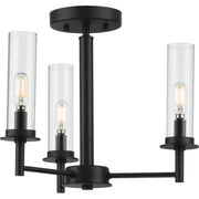 Progress P400250-031 Kellwyn Collection Three-Light Matte Black and Clear Glass Transitional Style Convertible Semi-Flush Ceiling or Hanging Pendant Light Main Image.jpg