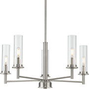 Progress P400251-009 Kellwyn Collection Five-Light Brushed Nickel and Clear Glass Transitional Style Chandelier Light Main Image.jpg