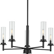 Progress P400251-031 Kellwyn Collection Five-Light Matte Black and Clear Glass Transitional Style Chandelier Light Main Image.jpg