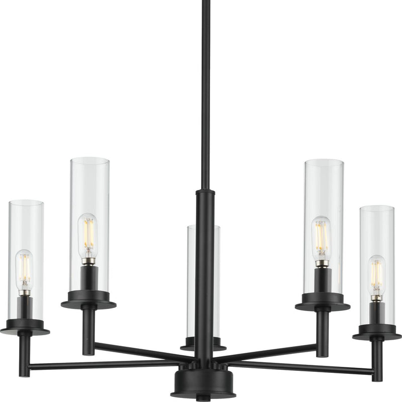 Progress P400251-031 Kellwyn Collection Five-Light Matte Black and Clear Glass Transitional Style Chandelier Light Main Image.jpg