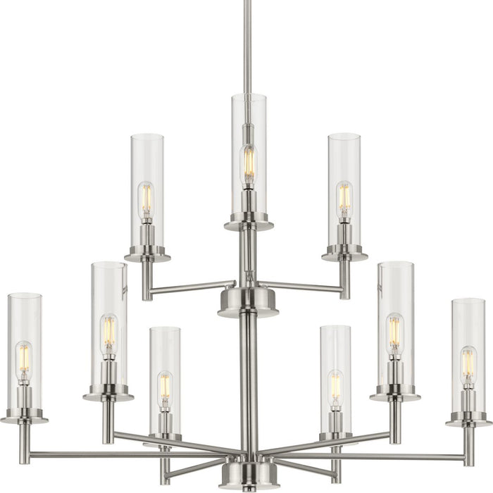 Progress P400252-009 Kellwyn Collection Nine-Light Brushed Nickel and Clear Glass Transitional Style Chandelier Light Main Image.jpg