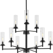 Progress P400252-031 Kellwyn Collection Nine-Light Matte Black and Clear Glass Transitional Style Chandelier Light Main Image.jpg
