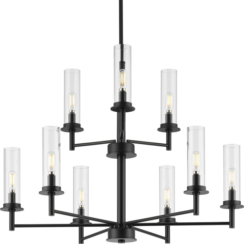 Progress P400252-031 Kellwyn Collection Nine-Light Matte Black and Clear Glass Transitional Style Chandelier Light Main Image.jpg