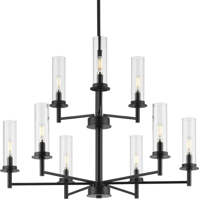 Progress P400252-031 Kellwyn Collection Nine-Light Matte Black and Clear Glass Transitional Style Chandelier Light Main Image.jpg