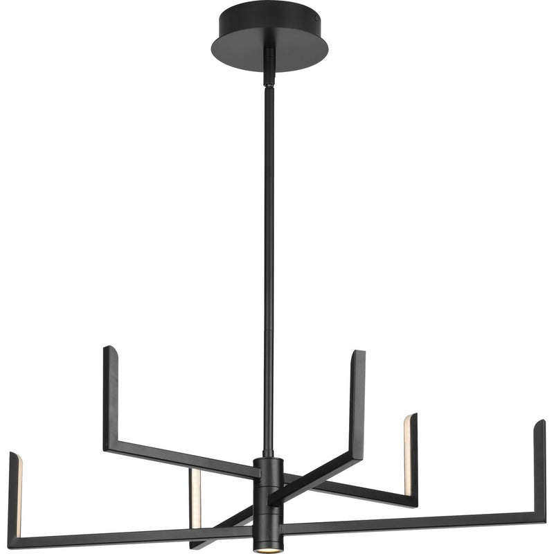 Progress P400260-031-30 Pivot LED Collection Six-Light Matte Black Modern Style Chandelier with Downlight Main Image.jpg