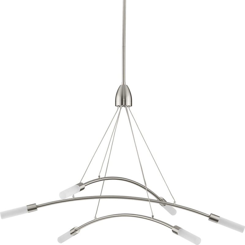 Progress P400263-009-30 Kylo LED Collection Six-Light Brushed Nickel and Frosted Acrylic Modern Style Chandelier Light Main Image.jpg