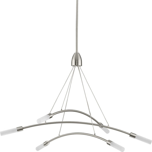 Progress P400263-009-30 Kylo LED Collection Six-Light Brushed Nickel and Frosted Acrylic Modern Style Chandelier Light Main Image.jpg