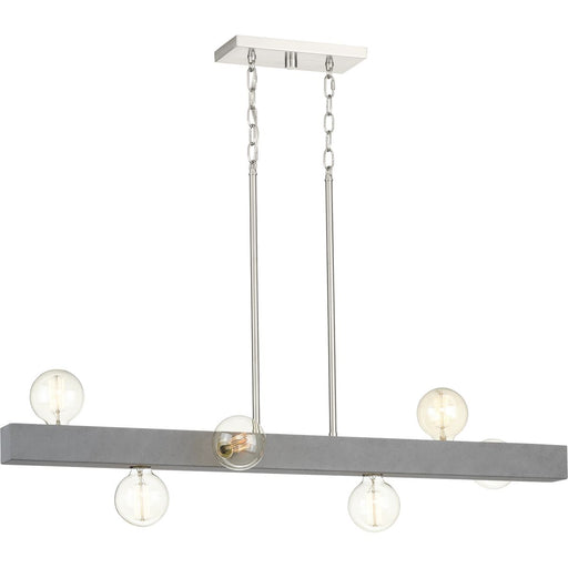 Progress P400269-009 Mill Beam Collection Six-Light Brushed Nickel/Faux Concrete Industrial Style Linear Island Chandelier Main Image.jpg