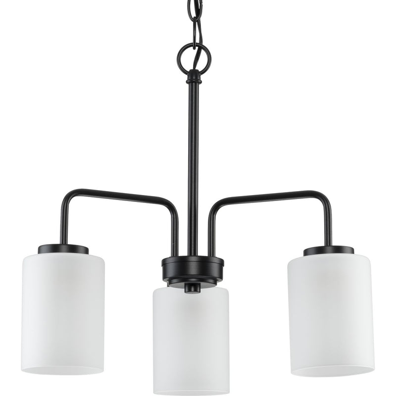 Progress P400274-031 Merry Collection Three-Light Matte Black and Etched Glass Transitional Style Chandelier Light Main Image.jpg