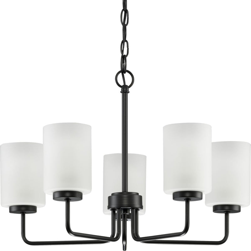 Progress P400275-031 Merry Collection Five-Light Matte Black and Etched Glass Transitional Style Chandelier Light Main Image.jpg