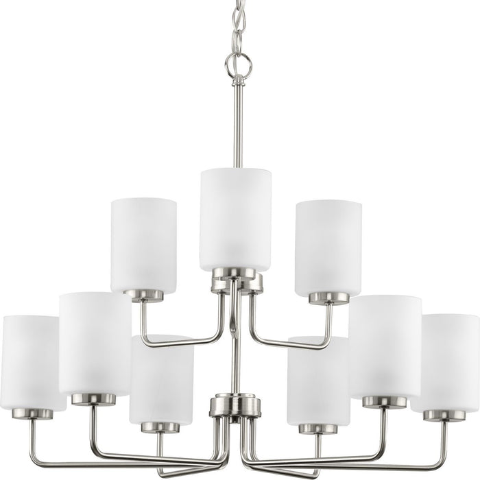 Progress P400276-009 Merry Collection Nine-Light Brushed Nickel and Etched Glass Transitional Style Chandelier Light Main Image.jpg