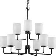 Progress P400276-031 Merry Collection Nine-Light Matte Black and Etched Glass Transitional Style Chandelier Light Main Image.jpg