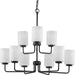 Progress P400276-031 Merry Collection Nine-Light Matte Black and Etched Glass Transitional Style Chandelier Light Main Image.jpg