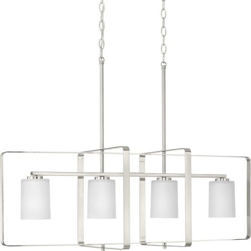 Progress P400287-009 League Collection Four-Light Brushed Nickel and Etched Glass Modern Farmhouse Chandelier Light Main Image.jpg