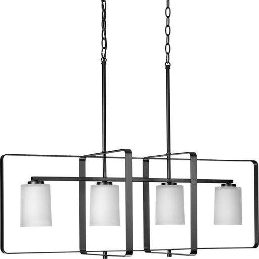 Progress P400287-31M League Collection Four-Light Matte Black and Etched Glass Modern Farmhouse Chandelier Light Main Image.jpg