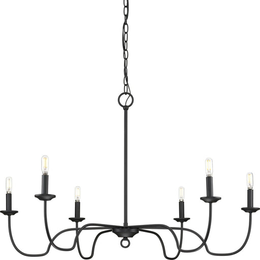 Progress P400292-31M Canebrake Collection Six-Light Matte Black Farmhouse Chandelier Light Main Image.jpg