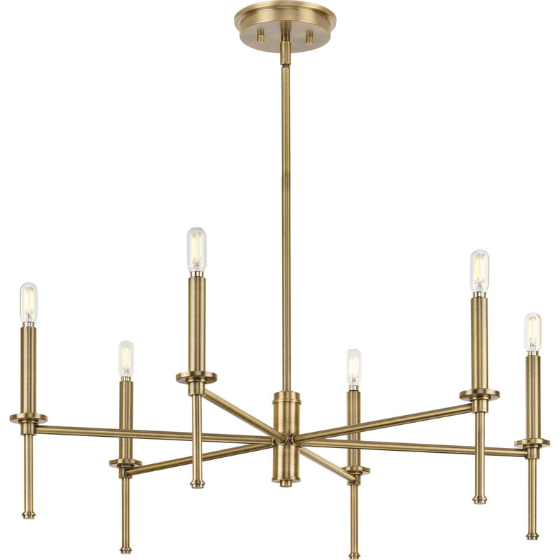 Progress P400294-163 Elara Collection Six-Light New Traditional Vintage Brass  Chandelier Light Main Image.jpg