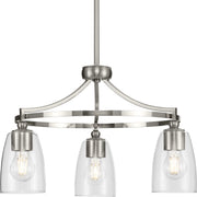 Progress P400295-009 Parkhurst Collection Three-Light New Traditional Brushed Nickel Clear Glass Chandelier Light Main Image.jpg