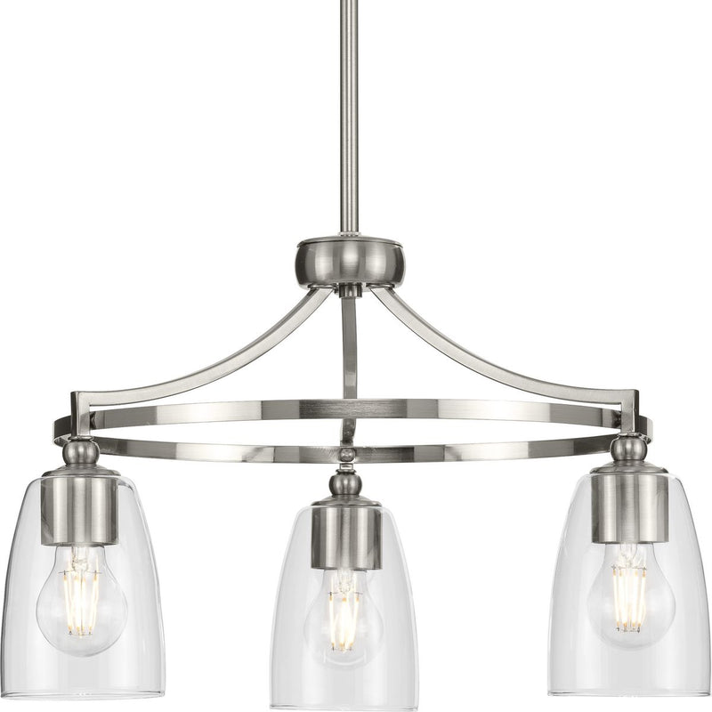 Progress P400295-009 Parkhurst Collection Three-Light New Traditional Brushed Nickel Clear Glass Chandelier Light Main Image.jpg