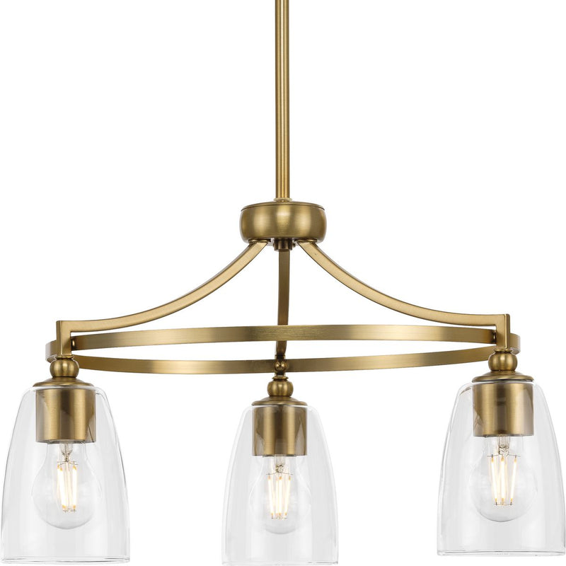 Progress P400295-109 Parkhurst Collection Three-Light New Traditional Brushed Bronze Clear Glass Chandelier Light Main Image.jpg