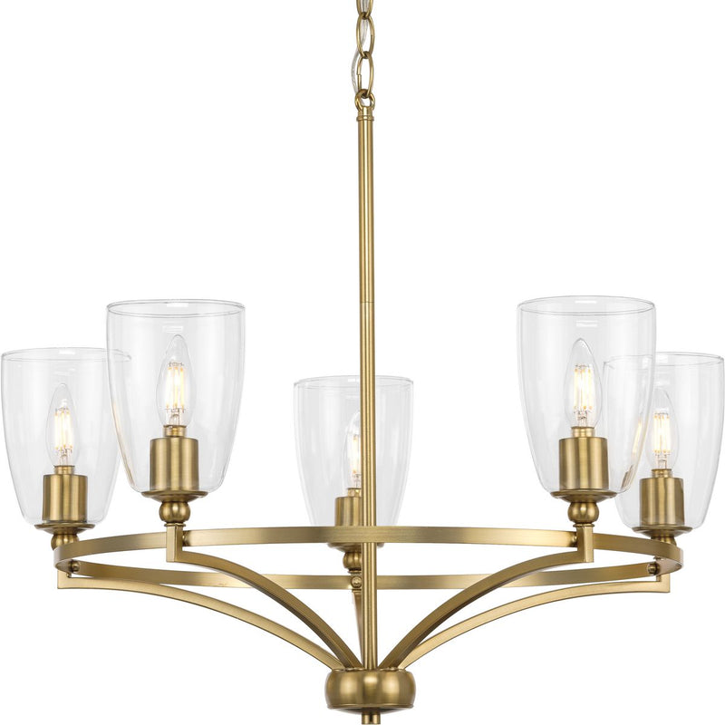 Progress P400296-109 Parkhurst Collection Five-Light New Traditional Brushed Bronze Clear Glass Chandelier Light Main Image.jpg