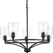 Progress P400296-31M Parkhurst Collection Five-Light New Traditional Matte Black Clear Glass Chandelier Light Main Image.jpg