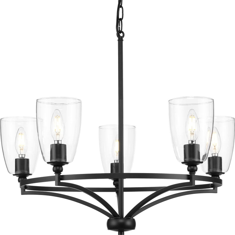 Progress P400296-31M Parkhurst Collection Five-Light New Traditional Matte Black Clear Glass Chandelier Light Main Image.jpg
