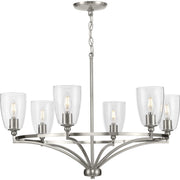 Progress P400297-009 Parkhurst Collection Six-Light New Traditional Brushed Nickel Clear Glass Chandelier Light Main Image.jpg