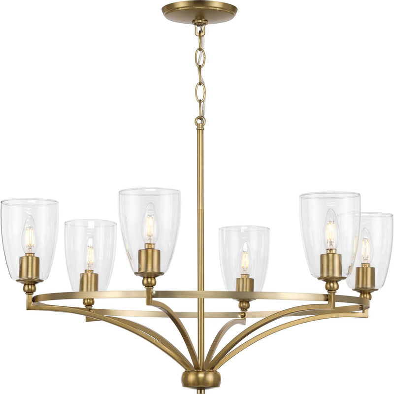 Progress P400297-109 Parkhurst Collection Six-Light New Traditional Brushed Bronze Clear Glass Chandelier Light Main Image.jpg