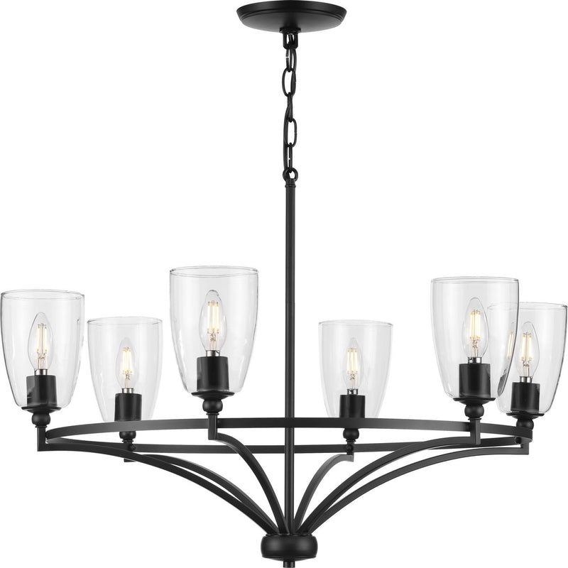 Progress P400297-31M Parkhurst Collection Six-Light New Traditional Matte Black Clear Glass Chandelier Light Main Image.jpg