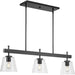 Progress P400298-31M Saffert Collection Three-Light New Traditional Matte Black Clear Glass Linear Island Chandelier Light Main Image.jpg