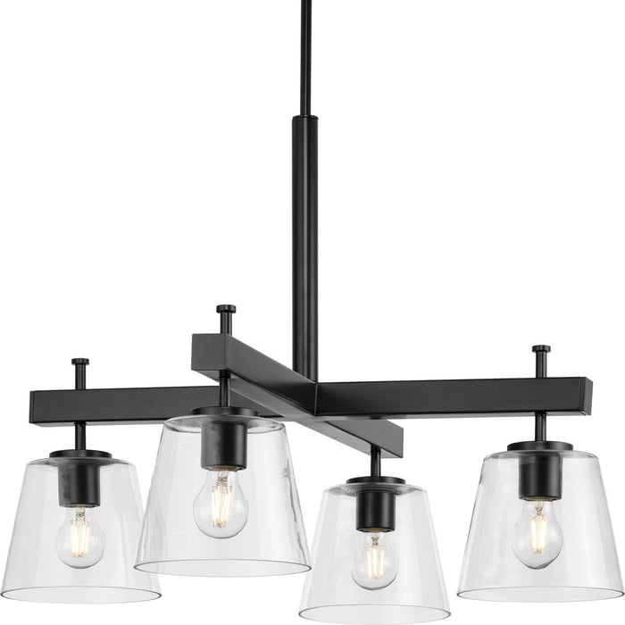 Progress P400299-31M Saffert Collection Four-Light New Traditional Matte Black Clear Glass Chandelier Light Main Image.jpg