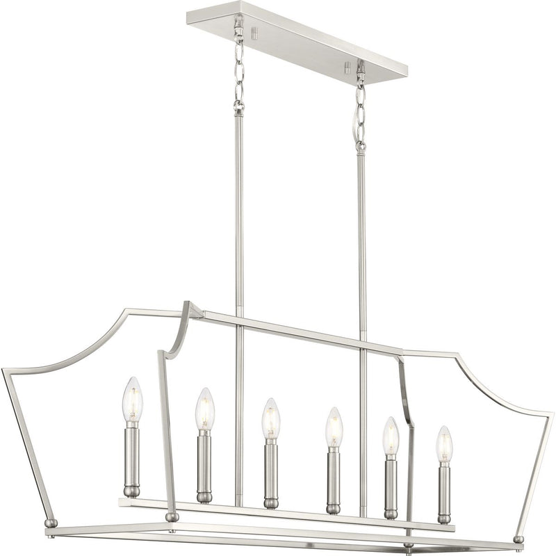 Progress P400300-009 Parkhurst Collection Six-Light New Traditional Brushed Nickel  Linear Island Chandelier Light Main Image.jpg